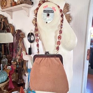 Vintage Camel Suede Bag w Tortoise Lucite Chain